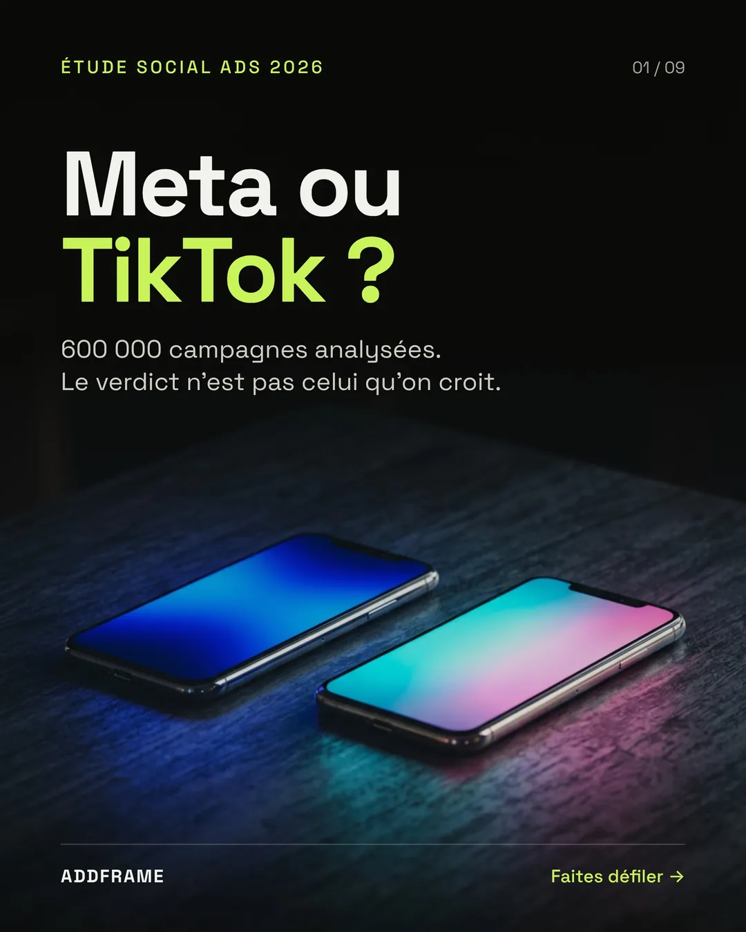 Slide 1 : Meta ou TikTok ? 600 000 campagnes analysées. Le verdict n'est pas celui qu'on croit.